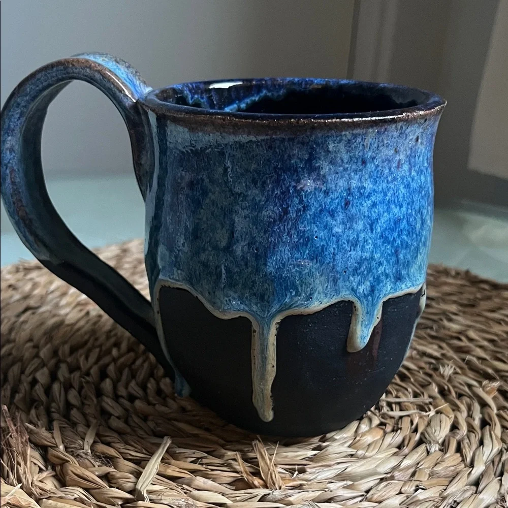 Artisan Blue and Black Ceramic Mug - Picture 2 of 11